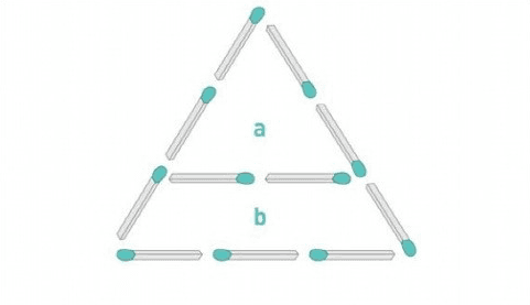 これらは長さが同じマッチ棒で作られた図形です。aとbのうち、面積がより広い方はどっち？