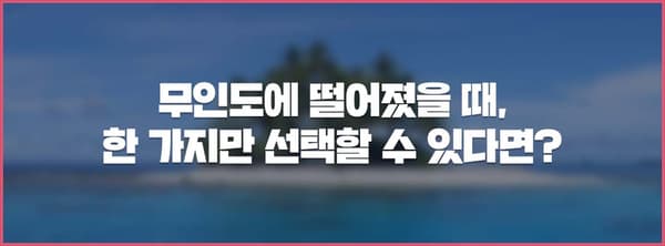 무인도에 떨어졌을 때, 한 가지만 선택할 수 있다면?